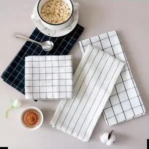 식탁타올 린넨 타월 체크 패턴 면 주방 행주 스타일 크리너