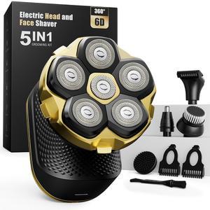2026년 새로운 대머리 남성용 헤드 면도기 - 티타늄 블레이드가 장착된 트림쿠 5-in-1 마그네틱 전기 트리머 | 민감한 두피에 순함 IPX7 방수, 강력한 8500 RPM, USB-C 충전 및 LED 디스플레이(골드)