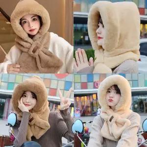 퍼후드포근머플러 일체형 모자목도리 패치 겨울 패션