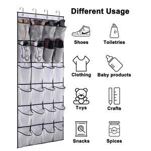 문 위 신발 정리대 24 대형 메쉬 포켓이 있는 옷장용 신발 걸이 정리대