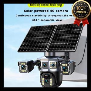8MP 3렌즈 태양광 4G 보안 카메라 HD 듀얼 패널 컬러 야간 투시 PIR 동작 감지 야외 IP 360 앱