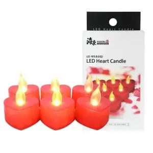 6개입) 해피파티 LED 하트 양초/무드등/조명/촛불/LED초/캔들/전기초/거실/기념일/데코/무드/무연/미니