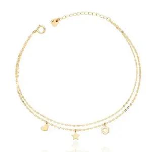 14K 골드 하트 별 팬던트 두줄 체인 금 팔찌 (WFKJQFH)