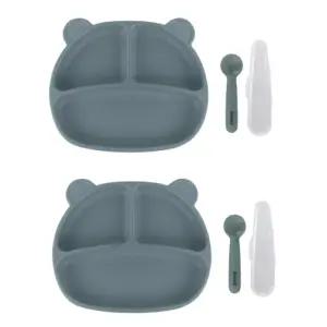 베베락 유아 이유식 흡착 실리콘 식판 블루그레이 BNA