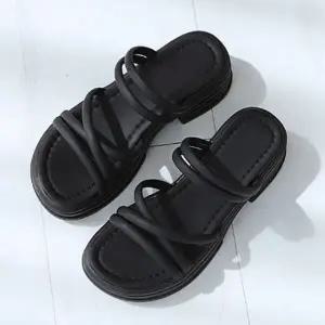 여자 패션 통굽 슬리퍼 스트랩 사무실 실내화 슈즈