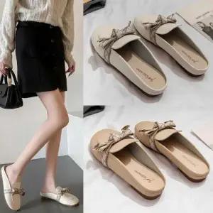 고급 리본 프렌치 플랫슈즈 정장 캐쥬얼 구두 슬리퍼 실내 슬리퍼 거실화 여성 뮬