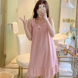 여름 편한 시어서커 파자마 민소매 리본 원피스 잠옷샤워가운 예쁜 핑크홈웨어 부드러운
