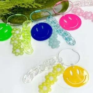 스마일홀로그램 와이어링 키링 DIY 가방꾸미기 비즈공예재료 키링부자재 키링재료 비즈키링만들기