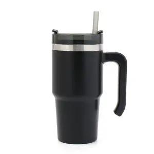 ( )이중진공 보온보냉 빨대 블랙 텀블러 600ml 여름 보틀