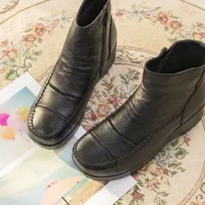 [천연소가죽] 5cm키높이 착화감좋은 기모안감 통굽 앵클부츠