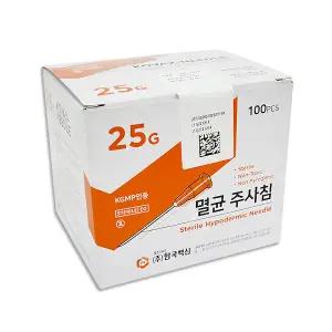 한백 일회용 멸균주사침 25G 38mm 1-1/2인치 100pcs 니들 바늘 큐렛 주사침