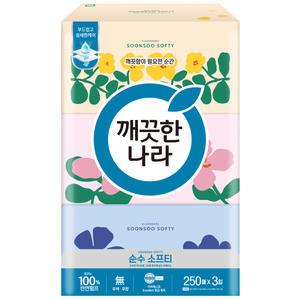깨끗한나라 순수 소프티 각티슈 250매 3입,각티슈