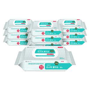 그린핑거 손소독 30매 10개 캡형 물티슈 유한킴벌리