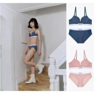 [롯데백화점]예스 심플 그레이블루 ,피치 아웃밴드 브라팬티 세트 2종택1 YSWBA273WBA274젬273