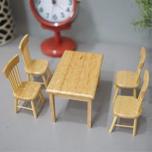 [마이모노샵] 인형집 돌하우스 작은 사각 원목 식탁 의자 미니어쳐 세트