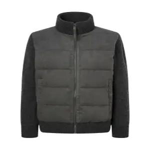 헤지스 남성 24FW 챠콜 그레이 페이크 스웨이드 하이브리드 구스다운 패딩 점퍼 HZJU4D435CG