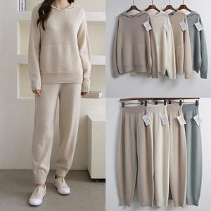 캐시미어 홀가먼트 캥거루 포켓 후드 니트 조거 팬츠 세트 겨울 포근한 마실룩 원마일웨어