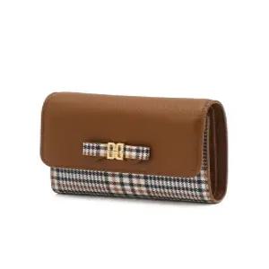 닥스 액세서리 25FW [JEANNE] 브라운 리본DD장식 체크배색 가죽 반지갑 DCWA5F930W2
