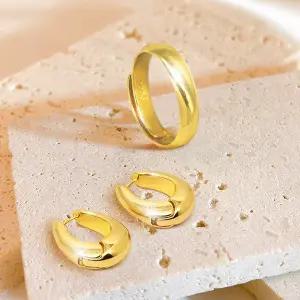 2종세트 귀걸이 반지 세트 18K 도금 변색없는 여성 원터치 엘리 디베르 여자 골드 금 도금