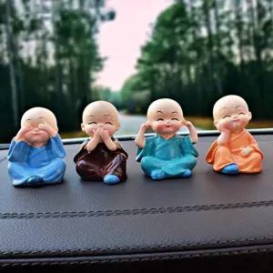불교 동자승 피규어 자동차 무사고 기원 대시보드 장식 스님인형 미니 불상 4개