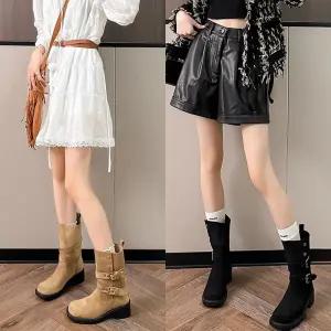 아이위크 가을 겨울 투버클 여성 미들부츠 여자 카우보이 웨스턴 부츠 굽5cm 225-250mm