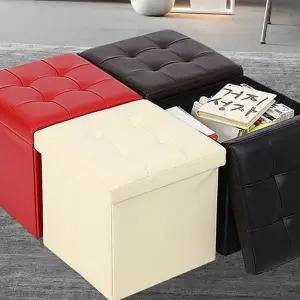수납 의자 인테리어 화장대 정리함 수납 스툴 다용도 거실 레더 리빙박스 접이식 박스 앉는 간이 소파
