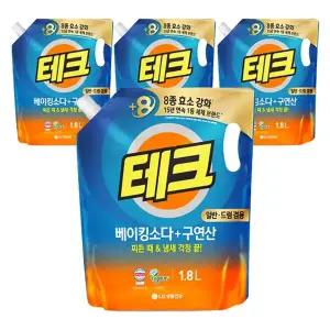 테크 베이킹+구연산 액체세제 일반 드럼 겸용 리필 1.8L x 4개