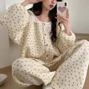 누빔체리잠옷 따뜻한 겨울 면 수면 누빔 잠옷 세트 파자마