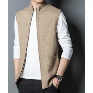 울 그린 남자 캐주얼 지퍼 니트조끼 M 165 하프 카디건