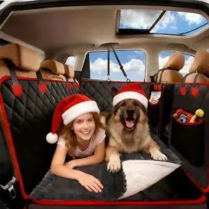 두꺼운 반려견 침대가 있는 뒷좌석용 IGUDCS 시트 커버 반려견용 튼튼한 뒷좌석 익스텐더 탈부착 및 방수