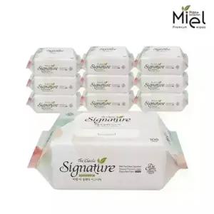 미엘 더 클래식 시그니처 물티슈 100매 캡형 10팩 평량 55g 도톰 대용량 436134