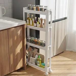 주방 싱크대 냉장고옆 폭좁은 3단 틈새선반 무타공 진열대 부엌 공간활용