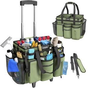 분리 가능한 트롤리가 있는 롤링 청소 캐디 백, 바퀴 달린 용품 정리 카트, 가정부를 위한 캐디, 가정용 대형 전문 디테일링 백 토트, 자동차(녹색)