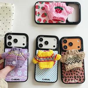 아이폰 17 16 15 14 13 프로 맥스 에어 귀여운 겨울 니트 뜨개 맥세이프 핑거 그립 슬림 하드 케이스