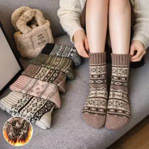 [5+5] 에스닉 눈꽃패턴 기모양말 남녀공용 양말세트 (총 10켤레)