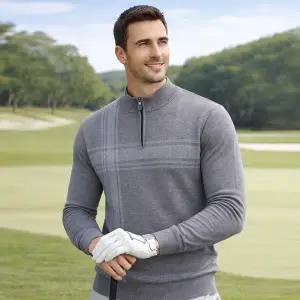 [DENNIS] 남성 기모본딩 패턴 반집업 니트 그레이_FAQFMSP618