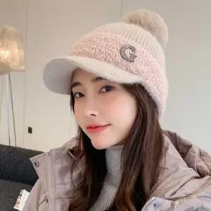 여성 겨울 방한 방울 챙 니트 스웨터 털 캡 모자