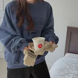 [빅사이즈]이블렛 큐하므 기모 피그먼트 레터링 맨투맨 제이스타일