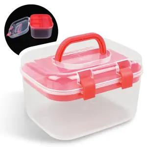 2단 레드 투명 대형 핸들형 정리함 휴대용 공구함 소품 수납함 미니공구함