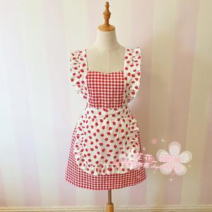 딸기 체크 앞치마 프릴앞치마 미니 딸기레드 주방 선생님 네일아트 분홍 여성용 카페 공방