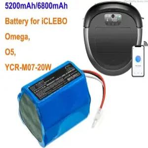 iCLEBO O5  Omega YCR-M07-20W 05 XIC013 Miele Scout RX2 120 RX3 120용 5200mAh/6800mAh 배터리 YCR-MT12