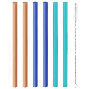 조시 6PCS 오왈라 프리십 24온스 및 32온스 물병 교체용 빨대 - 청소 브러시 1개 포함 재사용 가능한 플라스틱 빨대, 여행용 텀블러 액세서리 부품 3가지 색상(브라운, 로얄 블루, 그린)