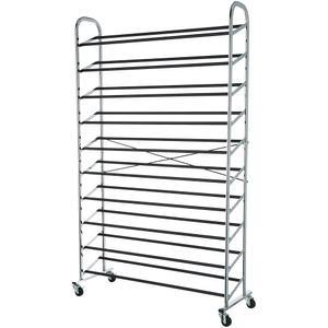 아마존 베이직 50쌍 신발장 정리함, 잠금 휠이 있는 휴대용 롤링, 프리 스탠딩, 35.8 x 14.6 59.5 인치, 크롬