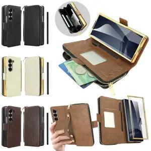 갤럭시 Z폴드 7 6 5 4 가죽 마그네틱 플립커버 지퍼 지갑형 펜 수납 스트랩 다이어리 케이스