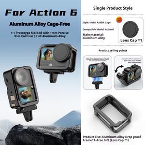 DJI ACTION 6 알루미늄 합금 프레임 케이스 메탈 퀵 릴리즈 마운트 콜드 슈 풀 프로텍티브 카메라 액세서리
