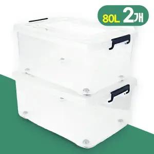 [신연]2개 80L 대형 튼튼한 리빙박스 투명 수납정리함 플라스틱 투명리빙박스 옷정리함 수납함