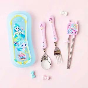 프린세스 캐치 티니핑 사뿐핑 풀커버 교정 케이스 세트 1개 유아 아동 보조 젓가락 스푼 포크 휴대용 도시락 케이스 캐릭터