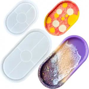 미드나디 타원형 수지 트레이 몰드 에폭시 콘크리트 제스모나이트 테라조용 내구성 실리콘 코스터 2개 DIY