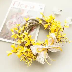 개나리 조화 리스 퍼쉬 22cm 인테리어 봄 꽃 벽걸이 현관 문 꾸미기 행사 소품