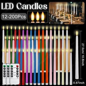 12-200Pcs Flameless 테이퍼 양초 원격 웨딩 LED 깜박이는  전기 테이블 홈 장식